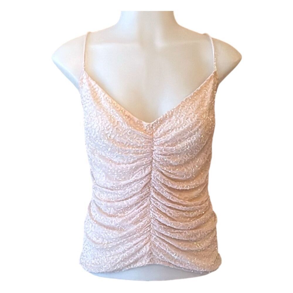 MARINA by Marina Bresler Vintage Y2K Blush Pink Bugle Bead Ruched Cami Top